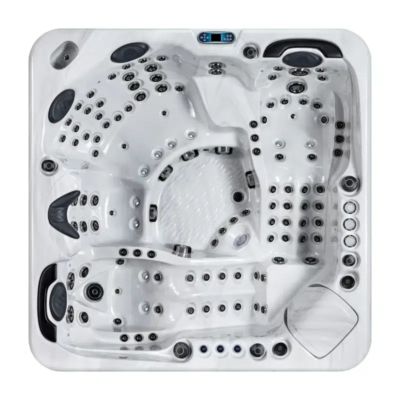 Milos – Spa 6 places haut de gamme par Vendom, disponible chez Only Spa - White Marble - Vue de dessus