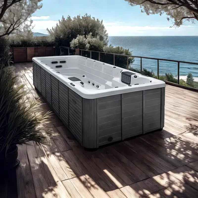 Hydra – Spa de Nage Mono-bassin par Vendom – Only Spa - White Marble - Vue de coté
