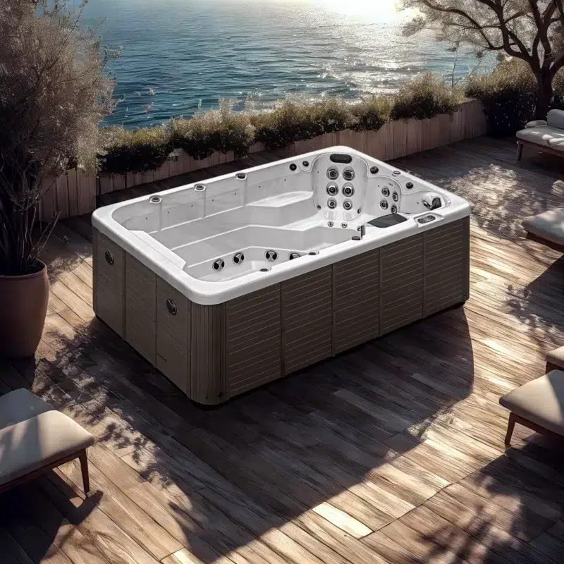 Ikaria – Spa de Nage Mono-bassin par Vendom – Only Spa - White Marble - Vue de coté