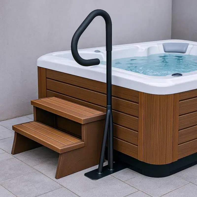 Main courante pour spa, installation au sol pour faciliter l’accès sécurisé au bassin.