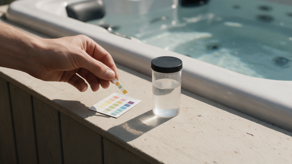 Contrôle de l’eau avec une bandelette — visuel généré par IA.